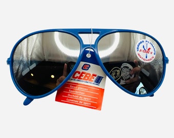Vintage CEBE France Blue Aviators with Mirrored Lenses, Deadstock, NWT, Unisex Vintage Sunglasses