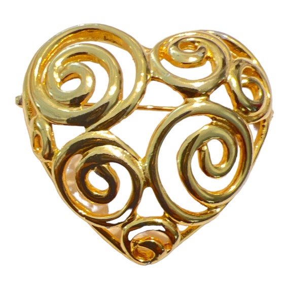 Vintage Gold Puffy Heart Brooch, Large Heart Brooc