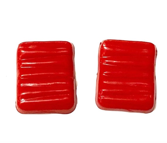 Boucles D'oreille Vintage Années 80 Velours Rouge - Puces à Clip - Authentique