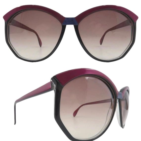 1970’s Silhouette Oversized Sunglasses Color Block Black White, Made in Austria Vintage 1970s Silhouette Sunglasses Colorblock Red Black  main image 3