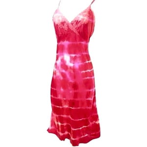 Vintage 1940’s Hand Dyed Tie Dye Bold Pink Silk Slip Dress with a Bias Cut & Midi Length, Sexy Date Night Dress,  Hand Dyed 40’s Lingerie