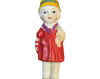 Antique 1930’s Porcelain Bisque Girl Doll Figurine,  Made in Japan, Large,  4.5” Tall