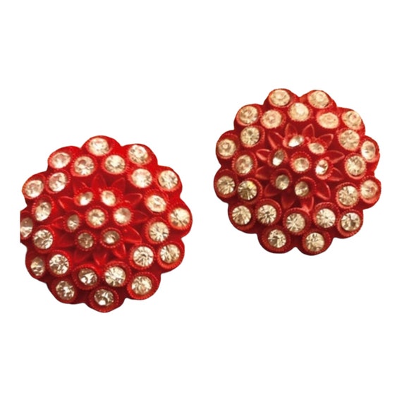 Vintage Cluster Rhinestone Earrings in Red - image 1