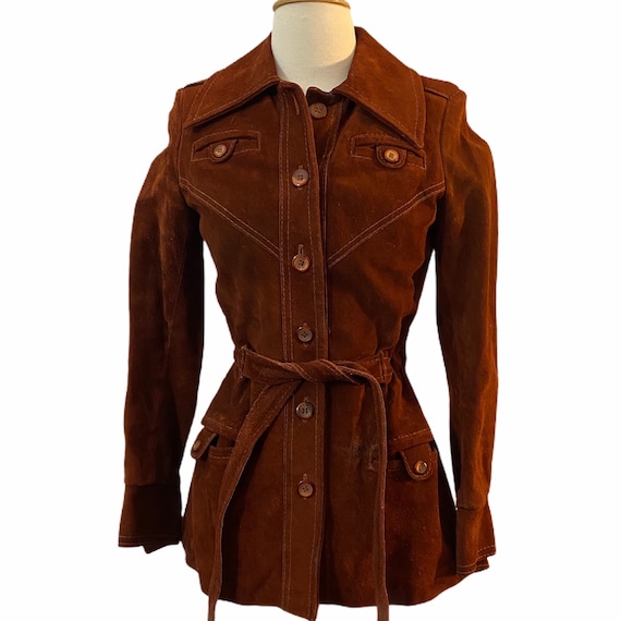 Vintage Suede Burnt Orange Hip Length Jacket, S, 1