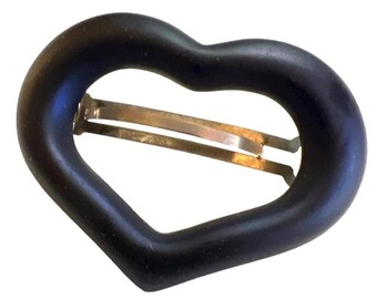 1980’s  Puffy Heart French Barrette Hair Clip in Jet Black, XL, Deadstock, Made in France