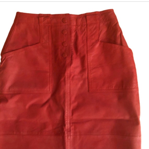 Vintage Red Leather Pencil Skirt, Ultra Sexy, Sma… - image 2