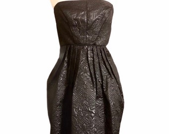 Y2K TIBI Shiny Black Brocade Mini Dress, Strapless, XS/S