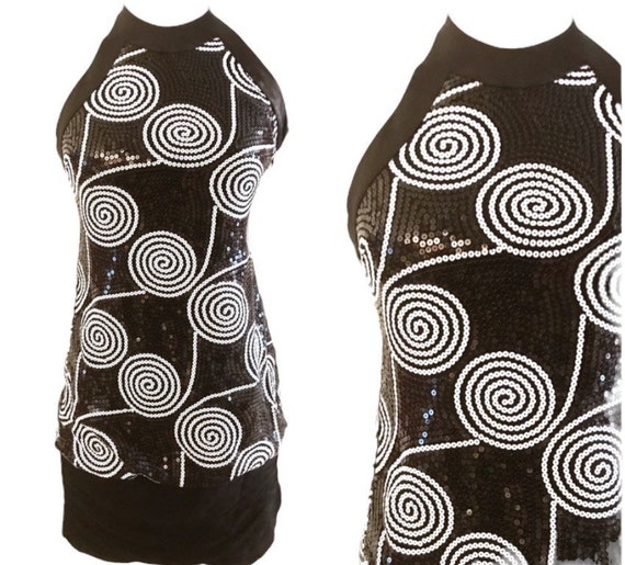 Vintage Late 1990’s Black & White Sequin Dress by… - image 1