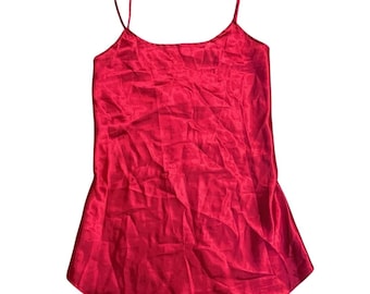 Camisón sexy vintage de los años 90 en rojo sirena con tirantes finos, talla pequeña o mediana, vestido lencero