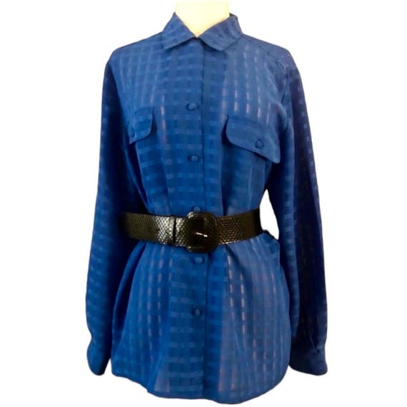 Vintage 1990’s Oversized Blue Semi Sheer Button D… - image 3