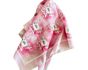 Pañuelo cuadrado italiano vintage rosa con estampado floral - Pañuelo para la cabeza o el cuello, Hecho en Italia, 67 cm (26,5 pulgadas)