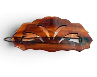 1970’s Carved French Barrette in Tortoiseshell, 2.75” Long, Deadstock Unworn