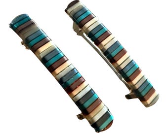 Horquillas francesas de rayas multicolores de los años 70, color azul, nuevas, fabricadas en Francia, par.