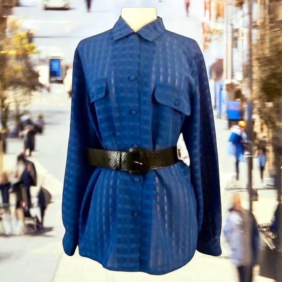 Vintage 1990’s Oversized Blue Semi Sheer Button D… - image 1