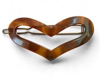 1960’s Extra Wide French Barretre in a Heart Shape, Tortoiseshell , 2.6” Wide! Kawaii