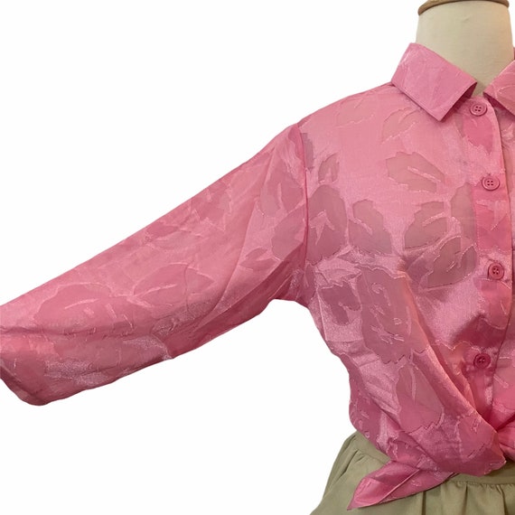 Vintage Pink Sheer Floral Blouse, Small, 1980’s F… - image 3