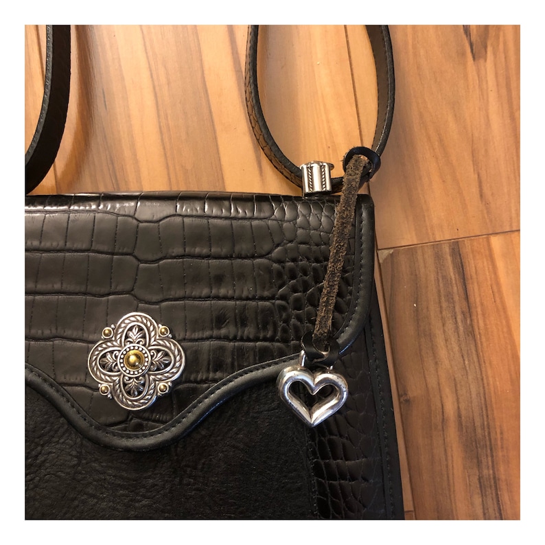 Vintage Brighton Black Leather Handbag Crossbody Shoulder Bag Etsy