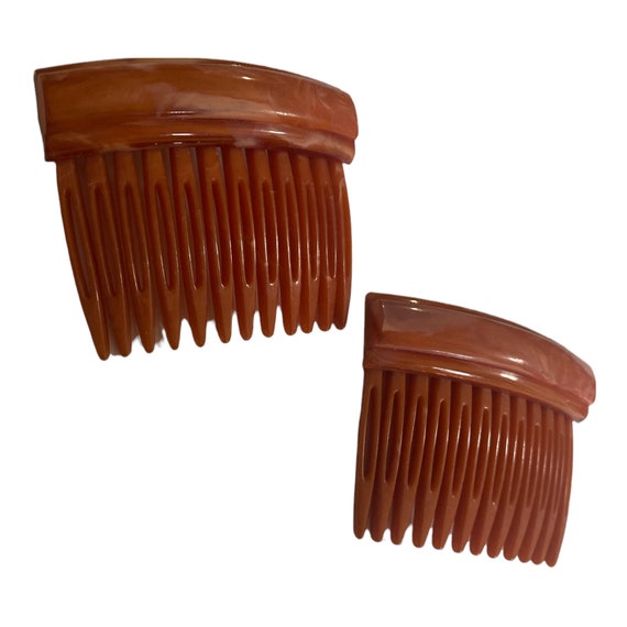 Carita Paris 1980’s Burnt Orange Hair Combs, Pair - image 2