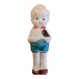 Antique 1930’s Porcelain Bisque Boy Figurine, Japanese Porcelain Bisque Schoolboy Figurine, Made in Japan