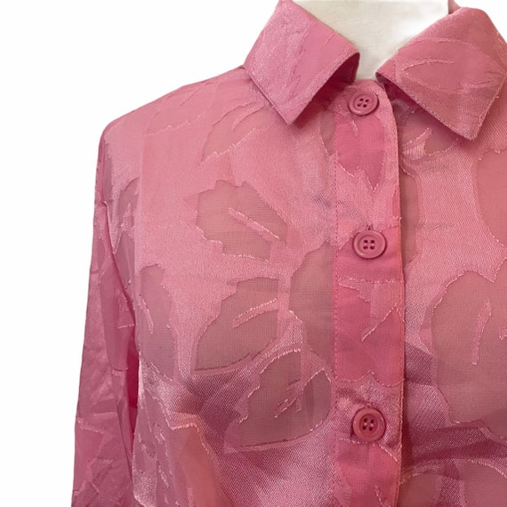 Vintage Pink Sheer Floral Blouse, Small, 1980’s F… - image 2