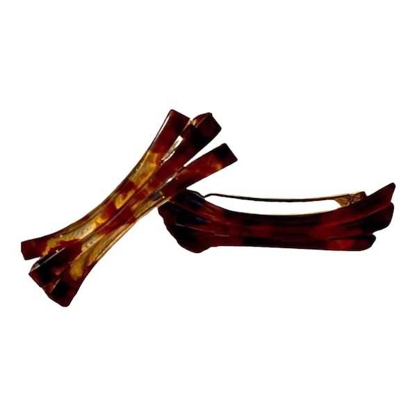 Vintage Barrettes, Pair of Vintage French Barrettes, Tort Color, Last Pair