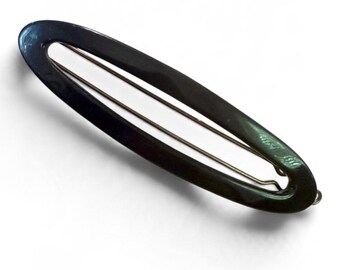Vintage Oval French Bar Barrette in Black, Minimalist Accessory, Deadstock, 2.5”