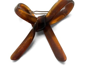 Vintage Mod French Barrette in the Shape of a 3D Bow, Tortoiseshell Hair Clip