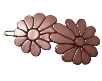 Pinza para el cabello con forma de margarita delicada de los años 60, color rosa malva, fabricada en Francia, nueva, 6,35 cm (2,5 pulgadas).