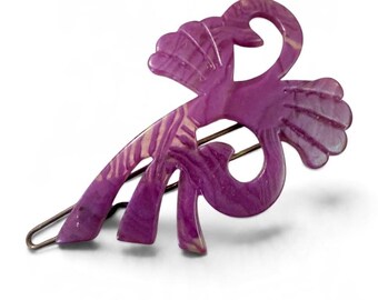 Vintage Abstract French Barrette in Purple, Whimsical Kawaii,  Deadstock Hair Clip
