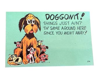 Vintage Original 1940’s Unused Linen Humor Postcard, Kitchy I Miss You,  Gag Illustration, Vintage, New Old Stock