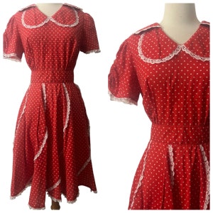 Darling Vintage Heart Print Western Dress, Squaredancing Dress, Red & White, MedIum