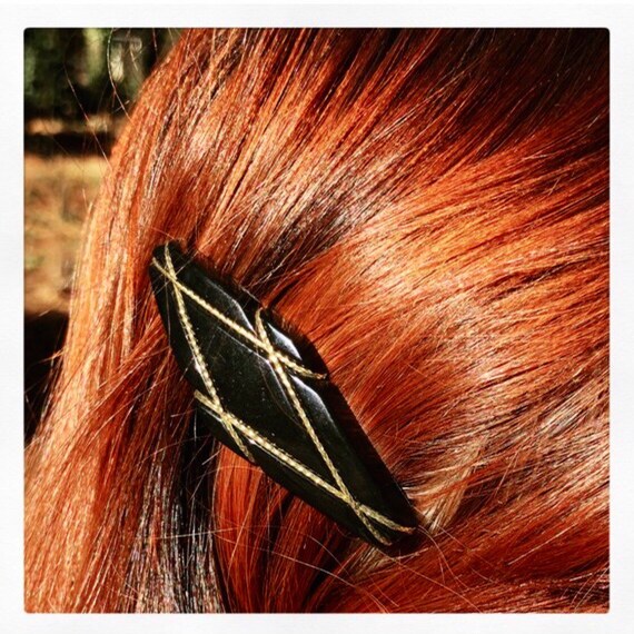 Vintage 1970's Hair Barrettes, Made in France, Hand T… Gem