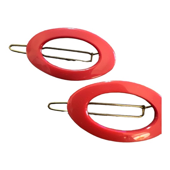 1960’s Bright Red Mod French Barrettes, Deadstock… - image 2