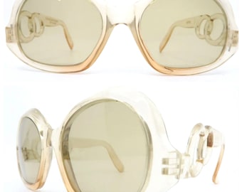 1960’s Vintage OPTA Thick Framed Mod Style Sunglasses in a Translucent Light Yellow, Original Glass Lenses, Excellent Condition!