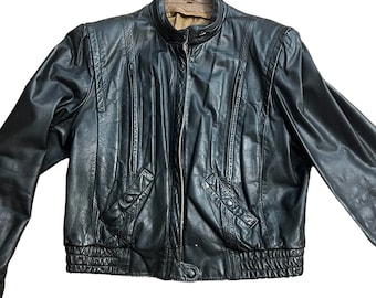 1980’s Cafe Racer Leather Motorcycle Jacket, All Weather Leather Jacket, Medium