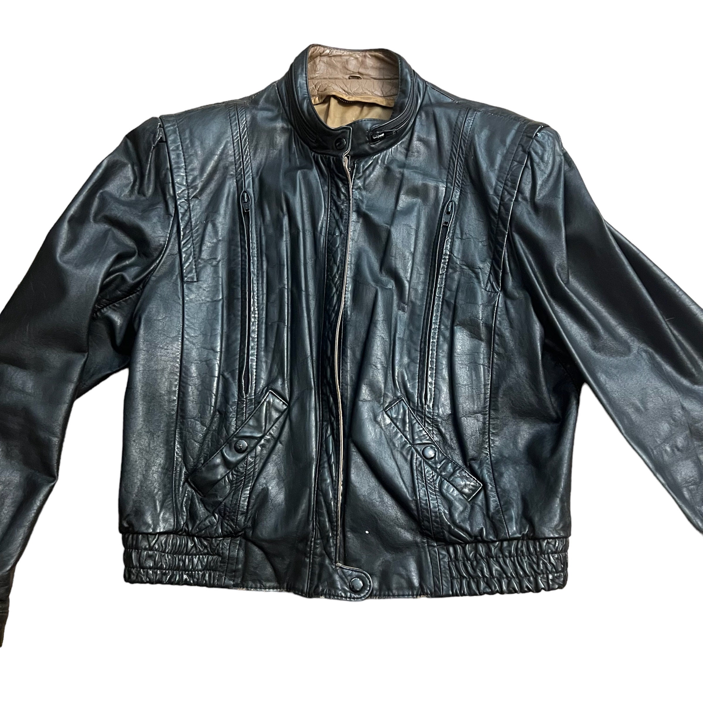 1980's Cafe Racer Leather Motorcycle Jacket, All Weather Leather