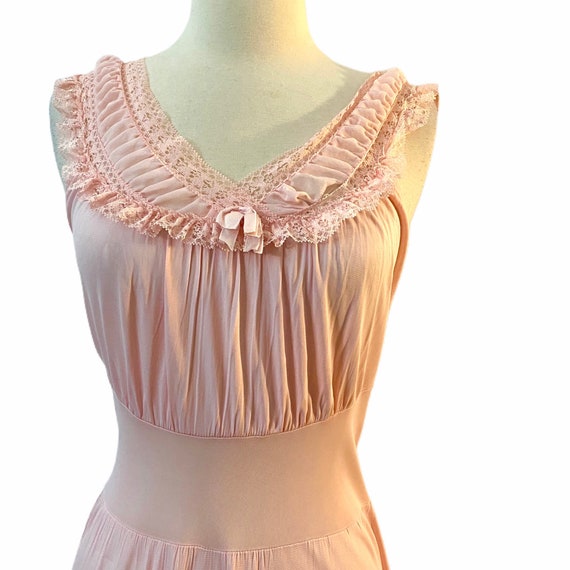 Vintage 1960’s Long Pink Nighhtgown, Slip, Small - image 4