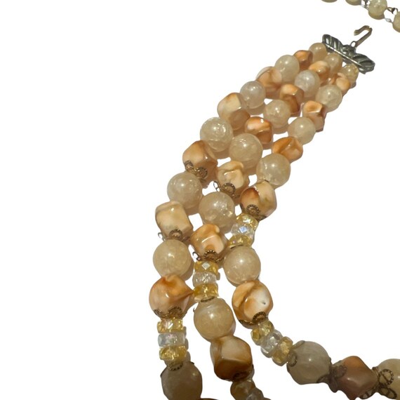 1950’s Multi Strand Beaded Necklace, Neutral Colo… - image 2