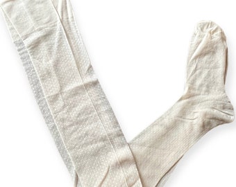 1960’s Mod Patterned Cream Sheer Stretch Stockings, Deadstock/Unworn, French Stockings