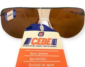 80’s CEBE France Aviator Sunglasses in White with Green, Deadstock/Unworn with Original Tags, French Ski Sunnies, Unisex