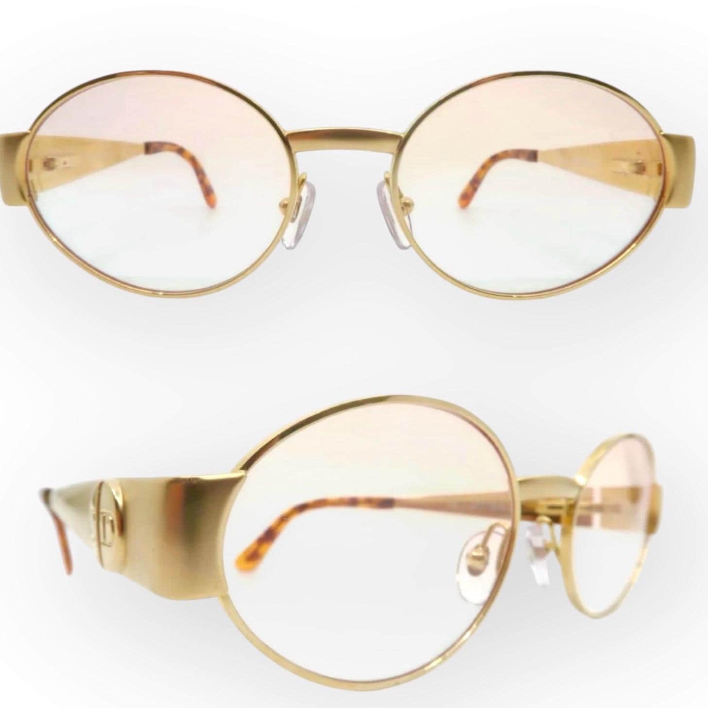 Christian Dior Vintage Gold Thick Frames Oval Sunglasses