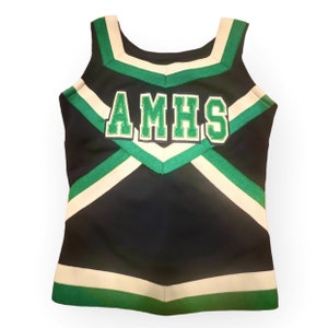 Vintage Late 1990’s Cheerleading Top, AMHS, Blue, Green & White, Small, High School Cheerleading