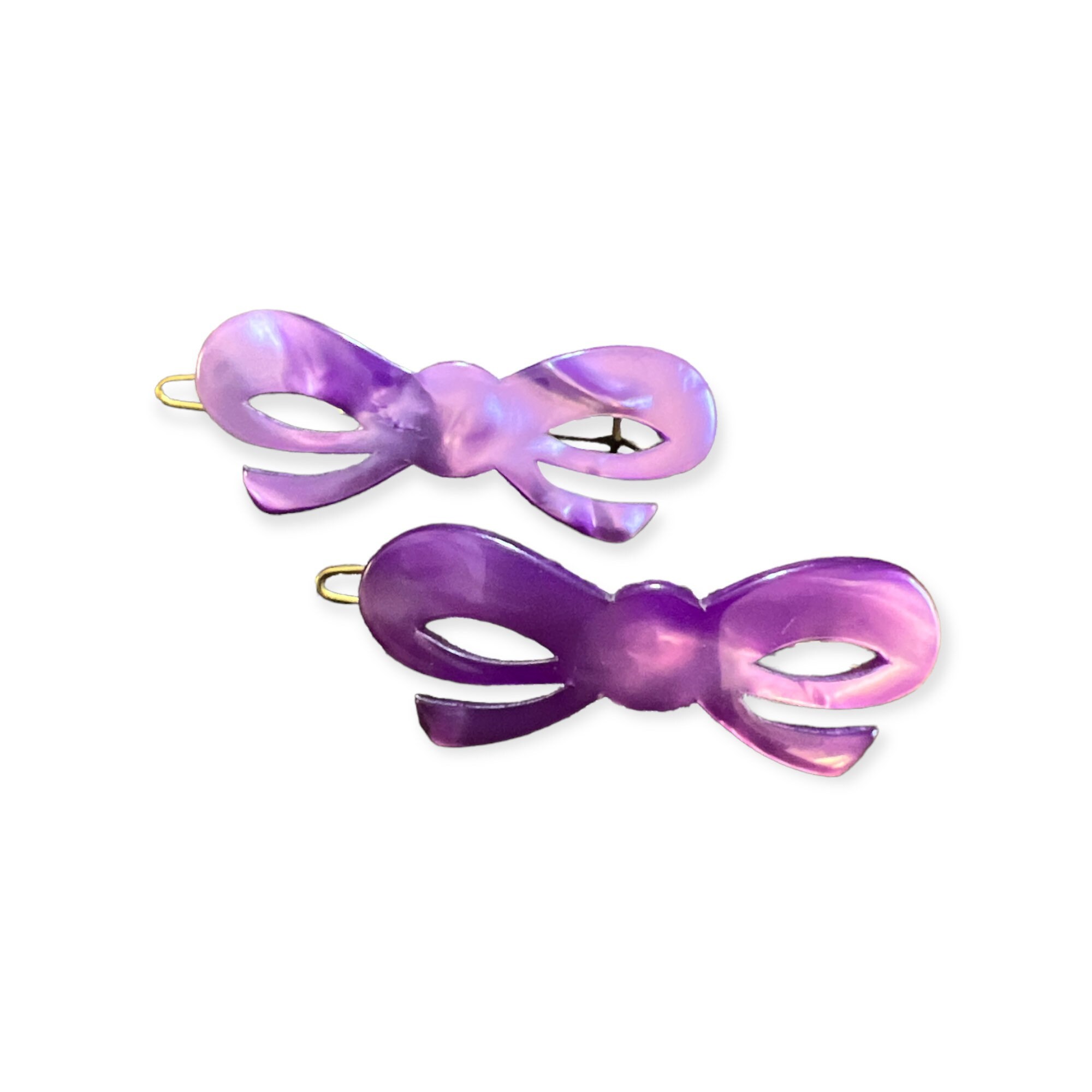 Vintage French Bow Barrettes in Pearlescant Purple, Pair  display picture 3