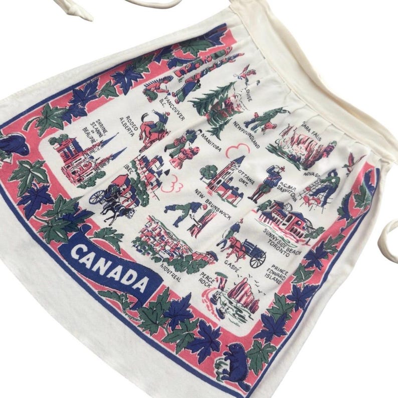 Unique Vintage Canadian Souvenir Half Apron With Provinces , Kitchy ...