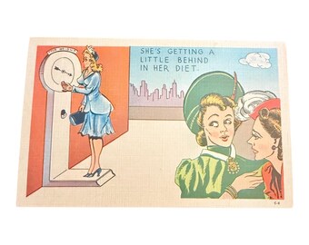 Vintage Original 1940’s Unused Linen Humor Postcard, Kitchy Ephemera
