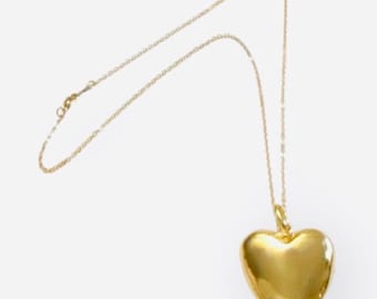 Gold  Puffy Heart Pendant Necklace ,Handmade, Dainty  Heart Necklace gift for Her, 18” Dainty Rolo Chain, Heart Necklace Gift for Her