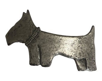 Vintage metalen Scottie Dog Franse haarspeld, zilverkleurig metaal
