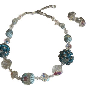 1950’s Clear & Blue Aurora Botealis Choker Necklace Earring Set, Gorgeous
