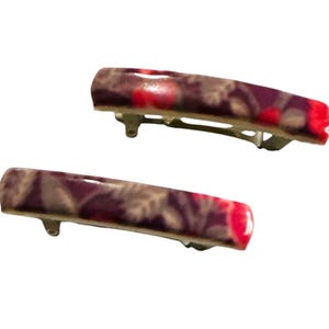 1970’s Vintage Purple & Pink Floral French Hair Clips, Pair, Made in France, Deadstock