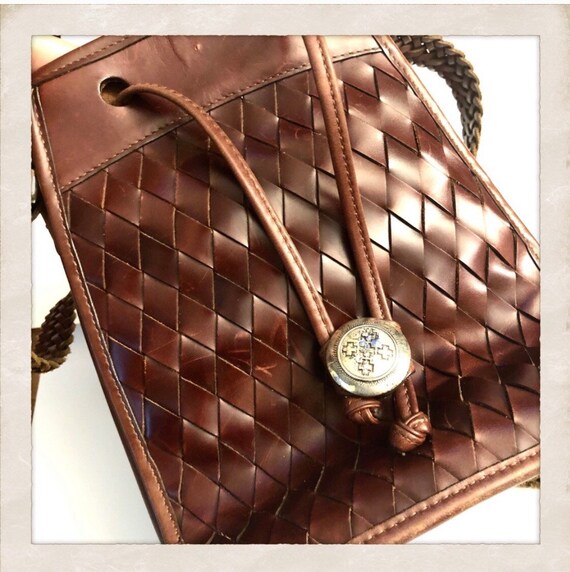 Vintage Brighton Bucket Bag, Woven Leather Purse